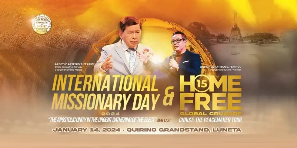 A massive crowd gathered at the Quirino Grandstand in Luneta Park during the International Missionary Day and Home Free Global Crusade, participating in worship, performances, and listening to a message by Jonathan S. Ferriol.