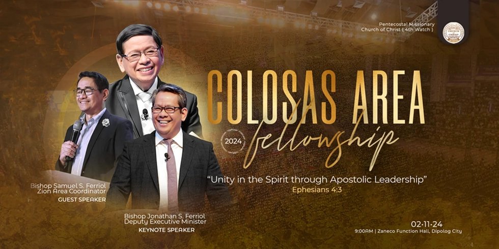 Believers gathered at the Colosas Area Fellowship listening to teachings on apostolic leadership, featuring keynote speaker Jonathan S. Ferriol alongside Samuel Ferriol, in an atmosphere of unity, worship, and spiritual fellowship.
