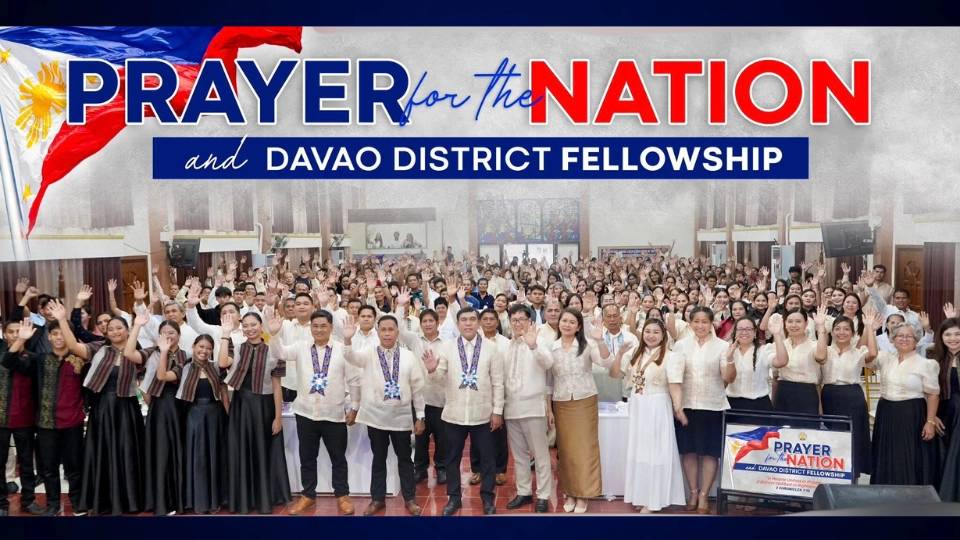 "Banner image of the Davao District experiencing a spiritual revival during the Quad Treat 2025 event, marked by moments of prayer, worship, and community."