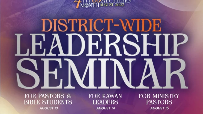 PMCC (4th Watch) leaders attend a district-wide leadership seminar during 4th Watchers Month 2025, engaging in training and empowerment sessions.