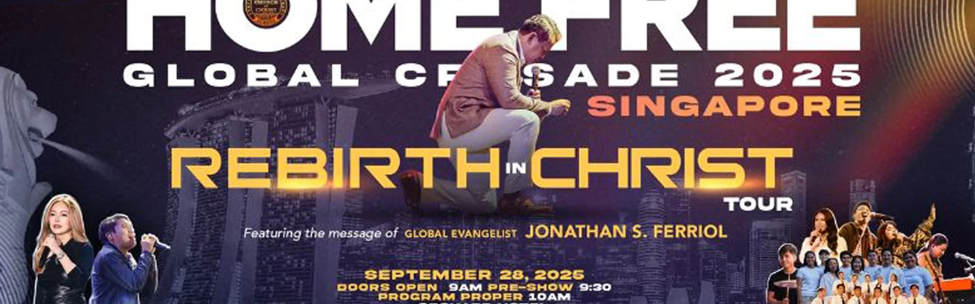 Thousands worship during the Home Free Global Crusade 2025 Singapore at Orchard Hotel Grand Ballroom, witnessing a powerful move of God.