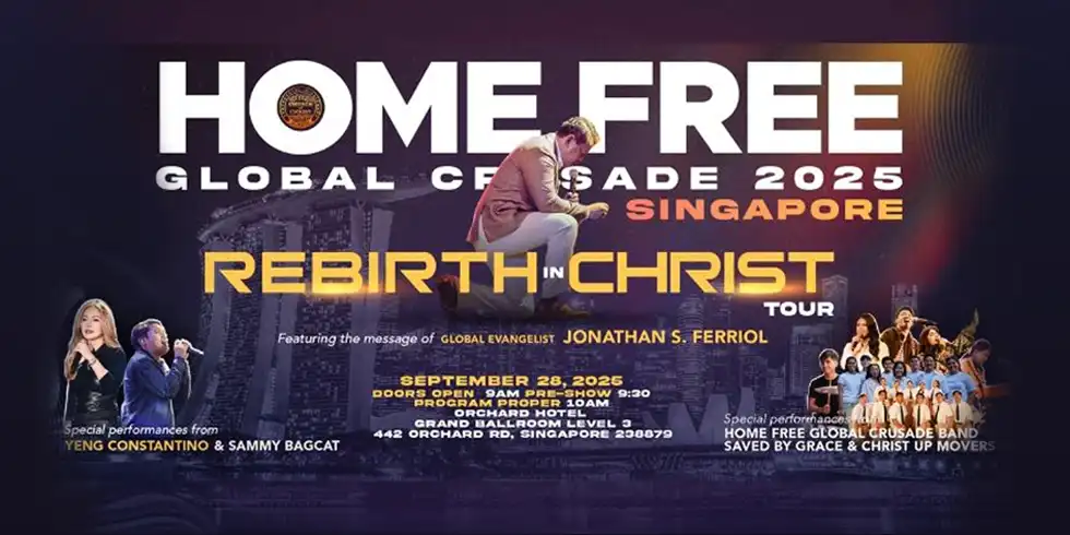 Thousands worship during the Home Free Global Crusade 2025 Singapore at Orchard Hotel Grand Ballroom, witnessing a powerful move of God.